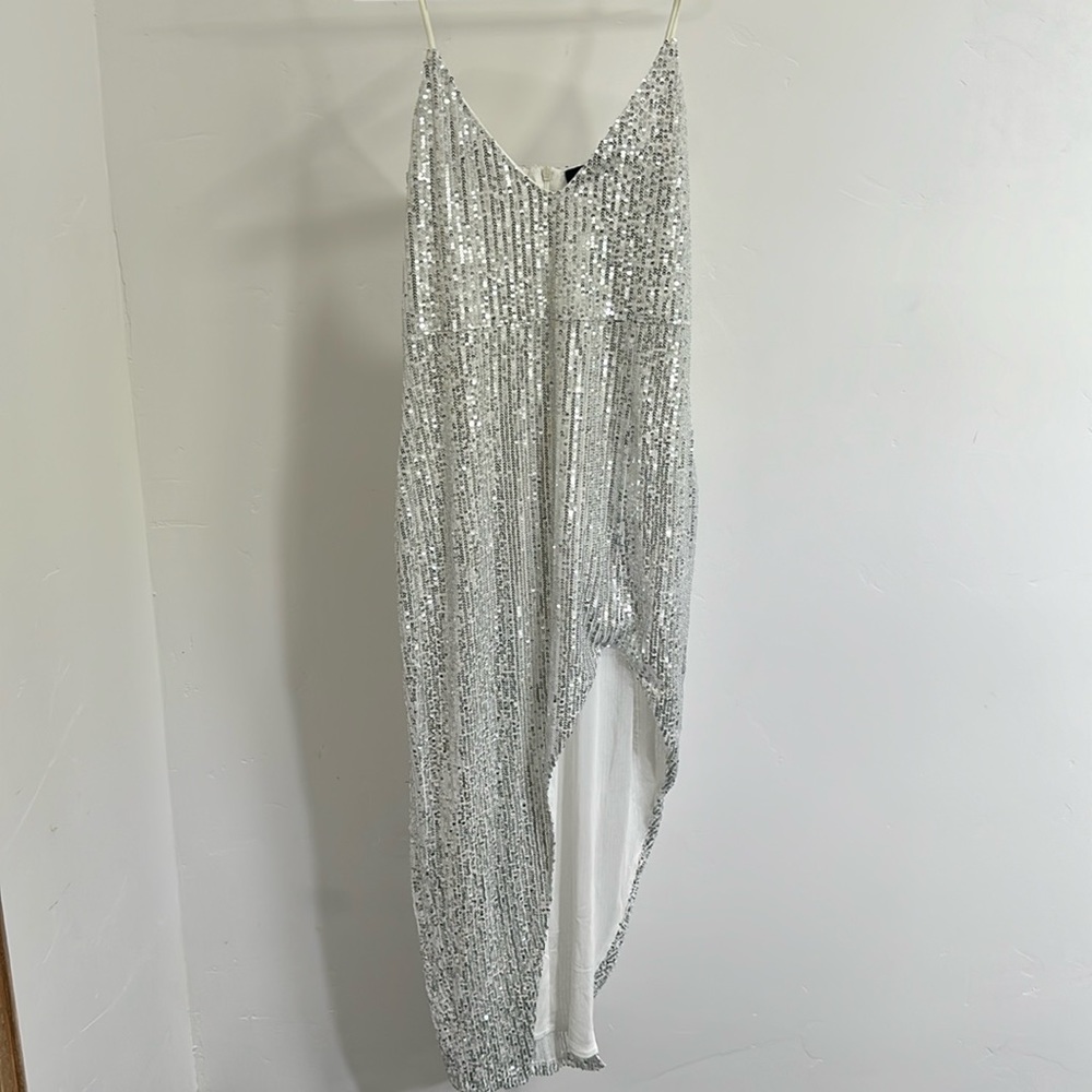 Luxedress Asymmetric Spaghetti Strap Deep V Sequin Dress